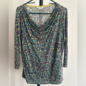 Boden Gray and Yellow Leaf Print Top